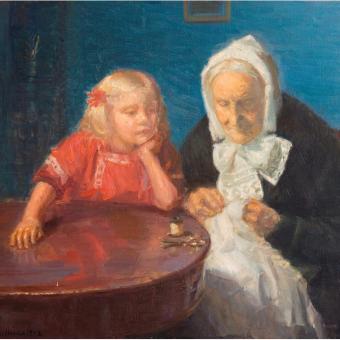 Bedstemor underholdes, maleri af Anna Ancher